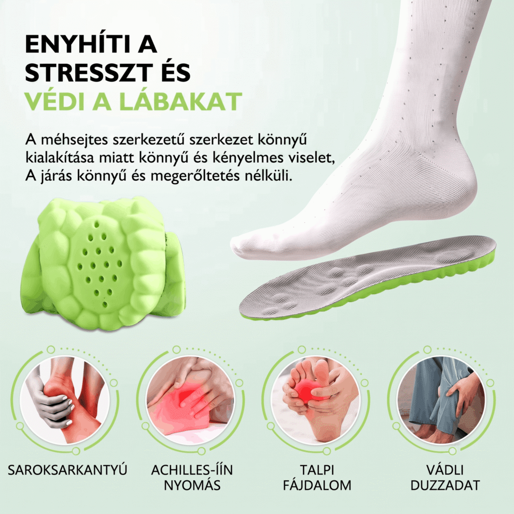 Méhsejtes szerkezetű elnyelő talpbetét alsó része a beton okozta ütődések ellen.